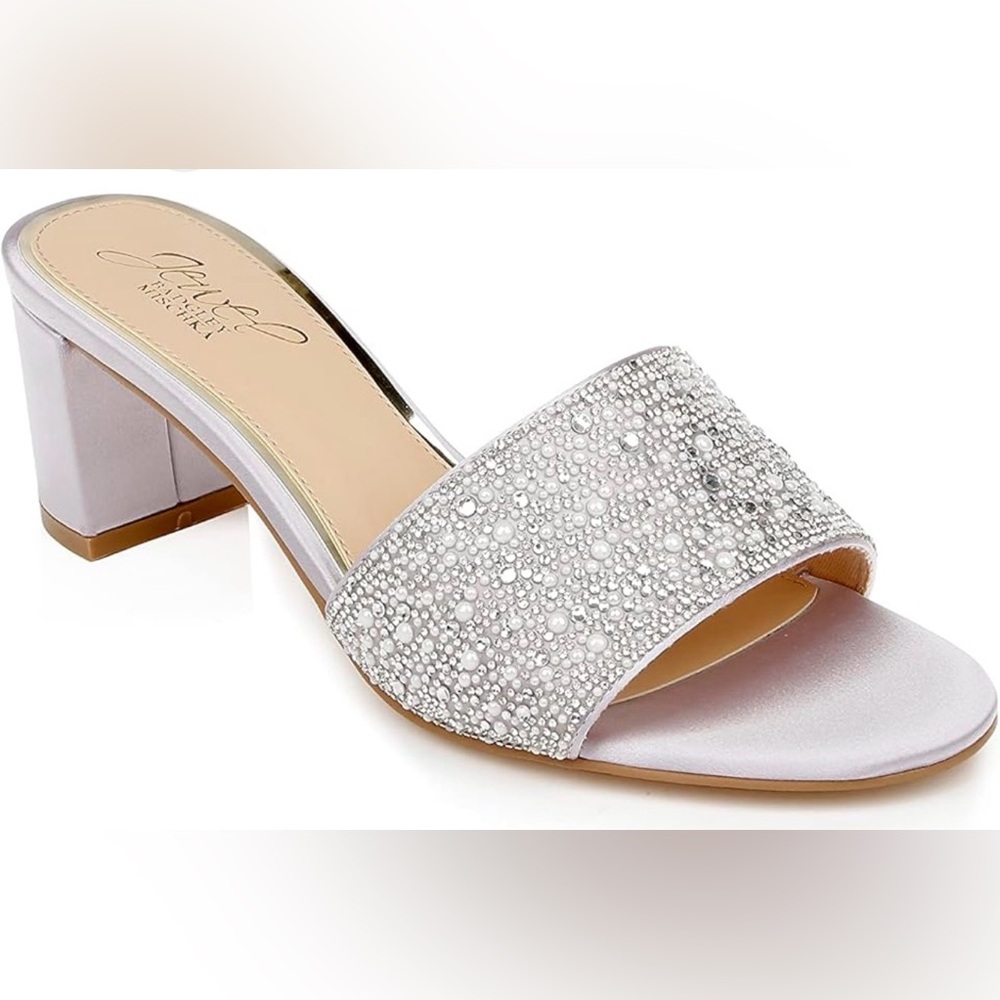 Badgley Mischka Silver Embellished Open-Toe Block Heel Slide